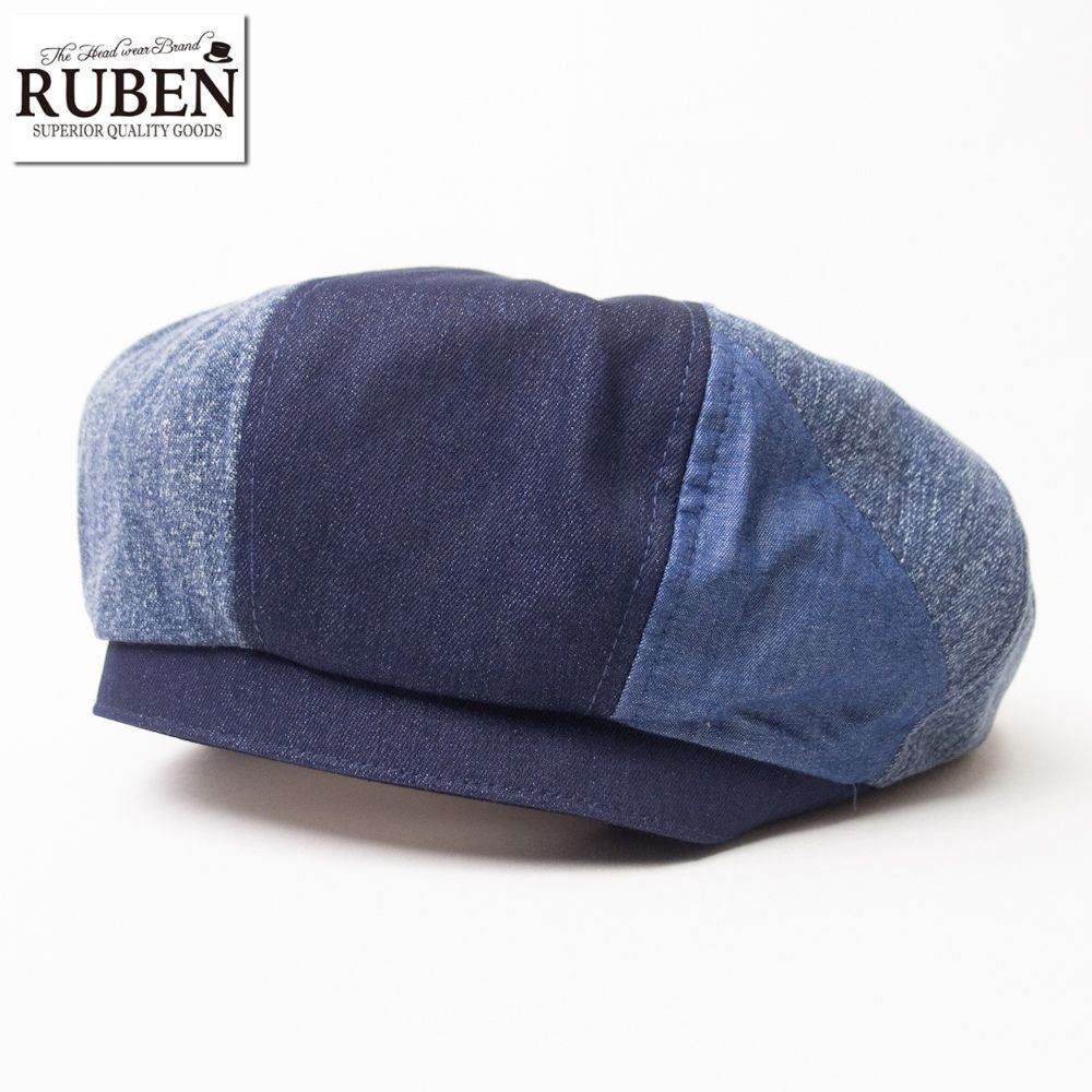 新品 RUBEN パッチワークデニム ベレー帽 フリーサイズ ネイビー拍卖