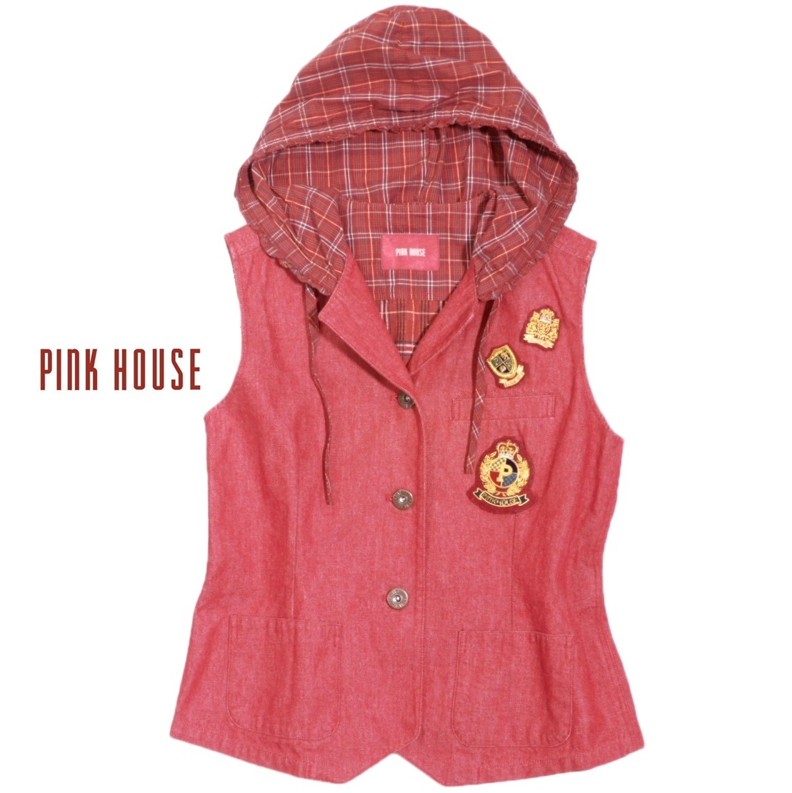 ピンクハウス PINK HOUSE 可愛い☆エンブレム ワッペン付き フード ベスト ジレ拍卖