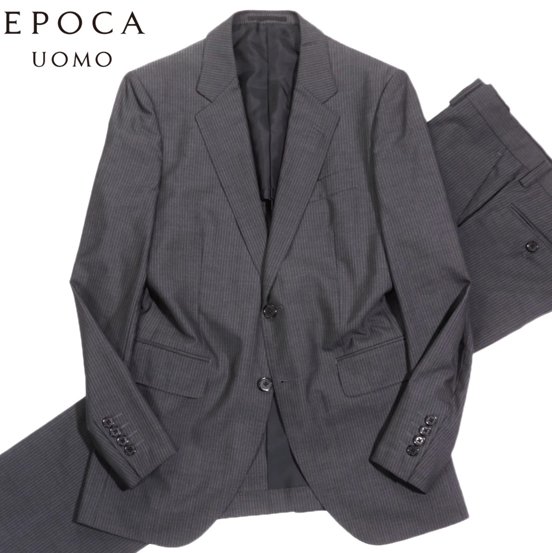 エポカウォモ EPOCA UOMO 使える◆ シルクブレンド ピンストライプ 2B ジャケット パンツ シングル スーツ 46 M相当拍卖