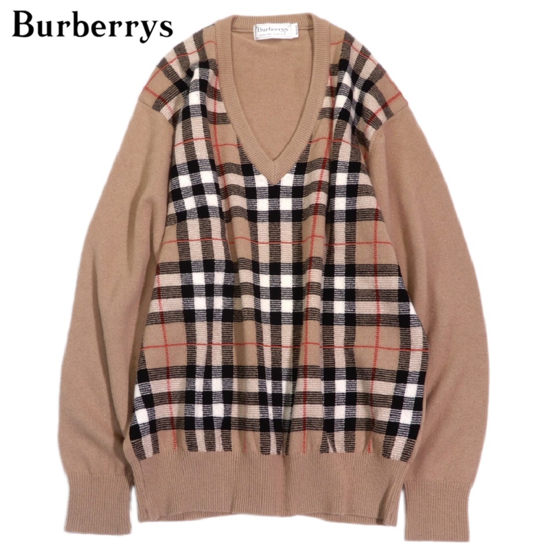 バーバリー BURBERRY’S 最高級◆ピュア ラムズウール100% ノバチェック Vネック ニット セーター M拍卖