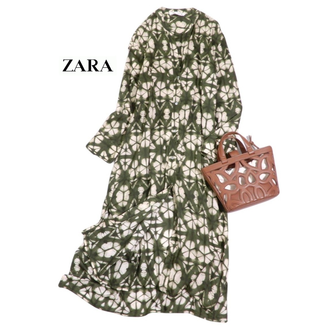 ザラ ZARA 大人素敵スタイル☆タイダイ風プリント シャツ ワンピース L拍卖
