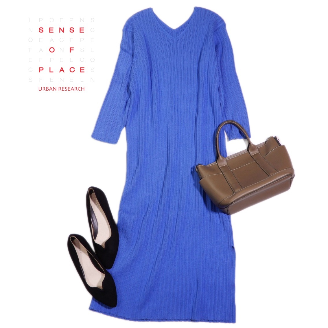アーバンリサーチ センスオブプレイス URBAN RESEARCH 大人可愛い☆ 両Vネック リブ ロング ニット ワンピース F拍卖