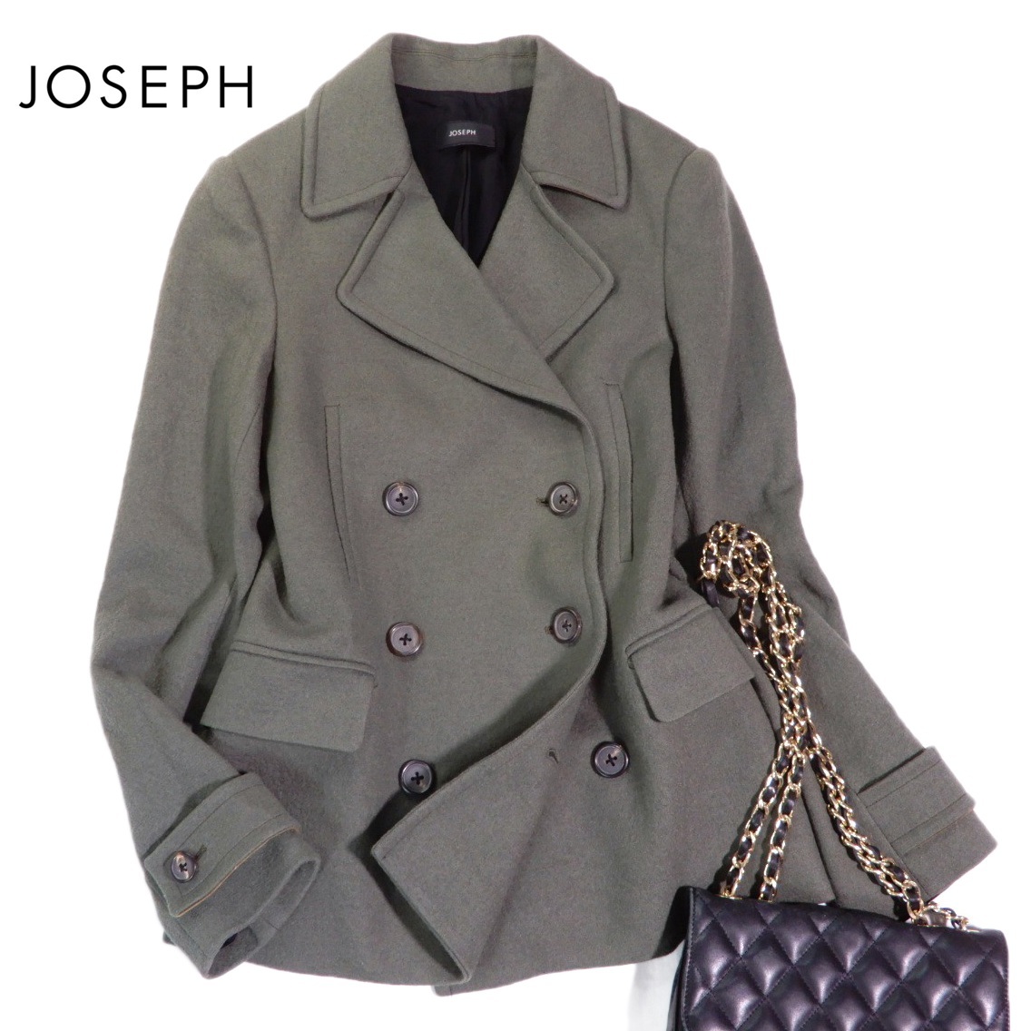 ジョセフ JOSEPH 上質☆ウール カシミヤ ダブルブレスト コート Pコート 36 S拍卖