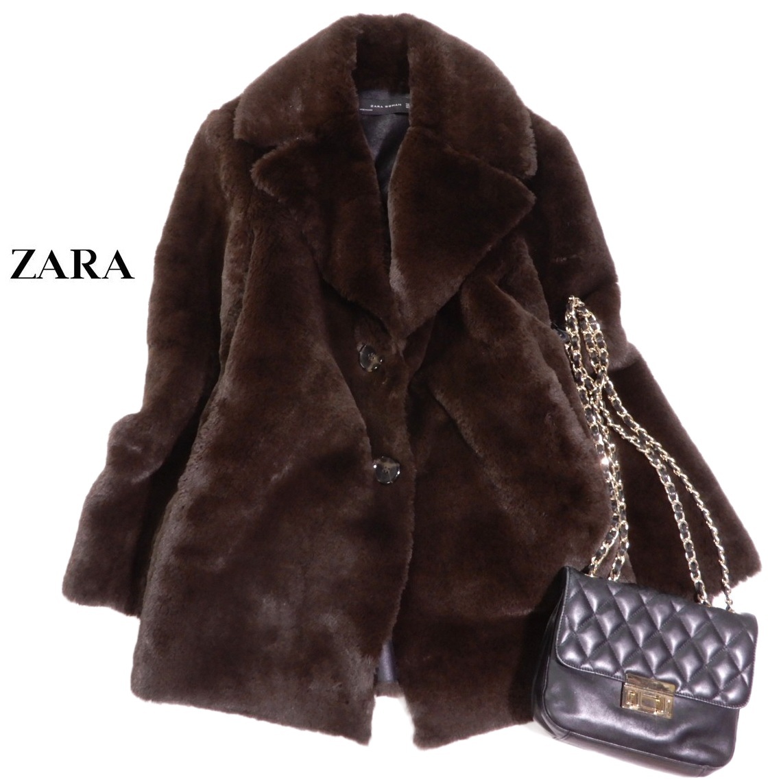 ザラ ZARA WOMAN 大人素敵スタイル☆ フェイクファー ボア デザイン ジャケット コート S拍卖