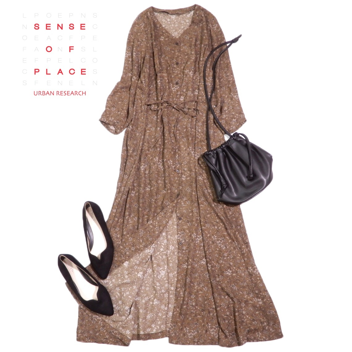 センスオブプレイス アーバンリサーチ sense of place 大人可愛い☆ 総柄 ロング ワンピース F拍卖