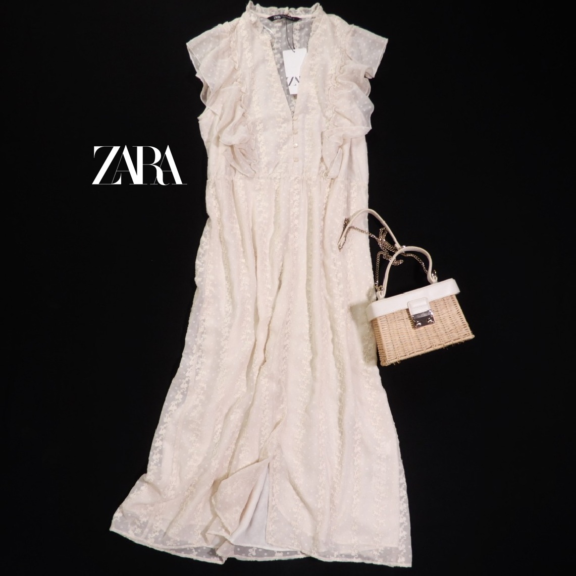 未使用 ザラ ZARA 大人ガーリー☆ドット 花柄 刺しゅう シアー ワンピース S拍卖