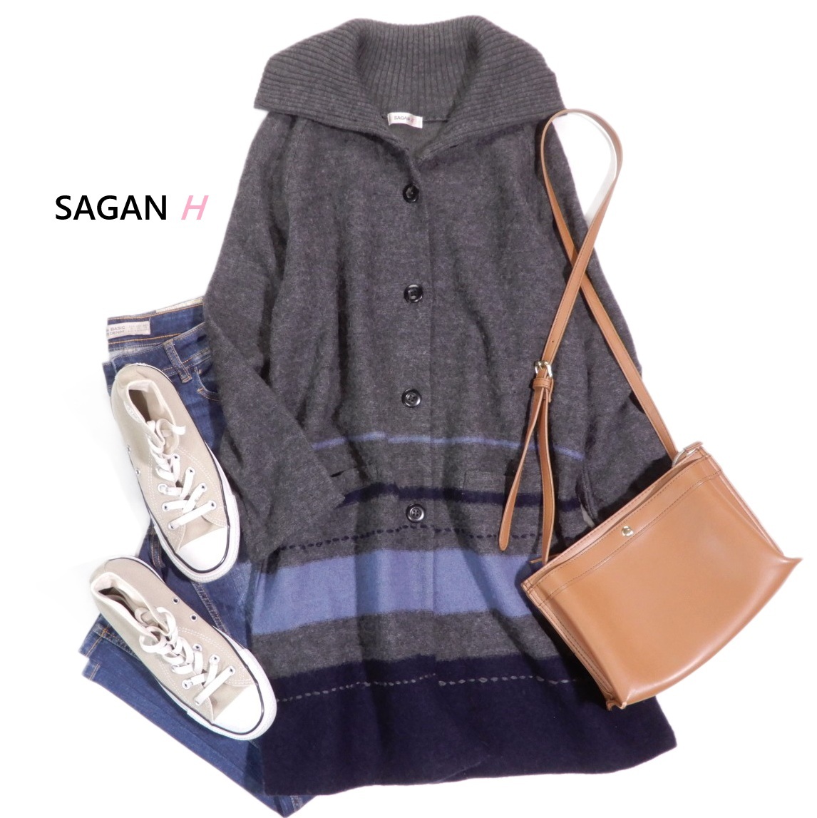 サガン アトリエサガン SAGAN 暖かい☆ ウールブレンド デザイン ニット コート カーディガン コーディガン M拍卖