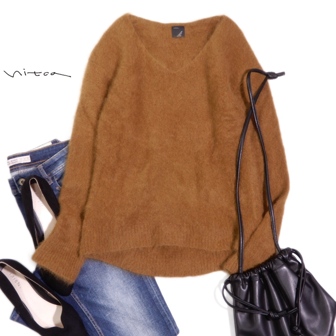 ニトカ nitca 大人可愛い☆ ふんわり起毛 ヘアリー ニット プルオーバー F拍卖