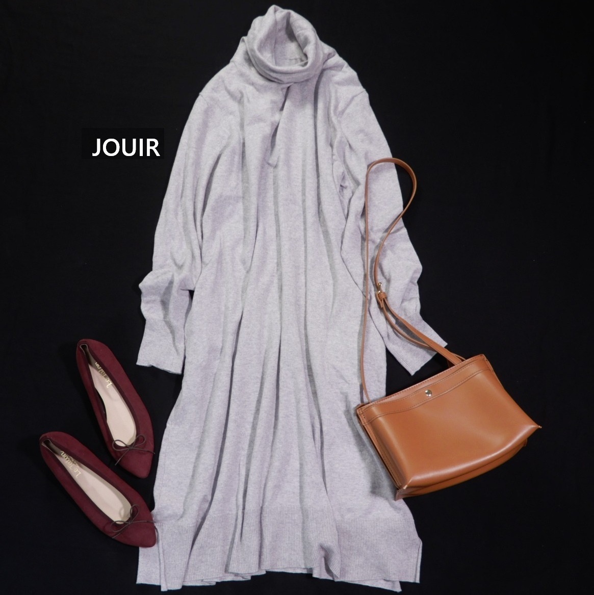 ジュイール jouir 着やすい☆ コットン カシミヤ タートルネック ロング ニット ワンピース 38~40拍卖