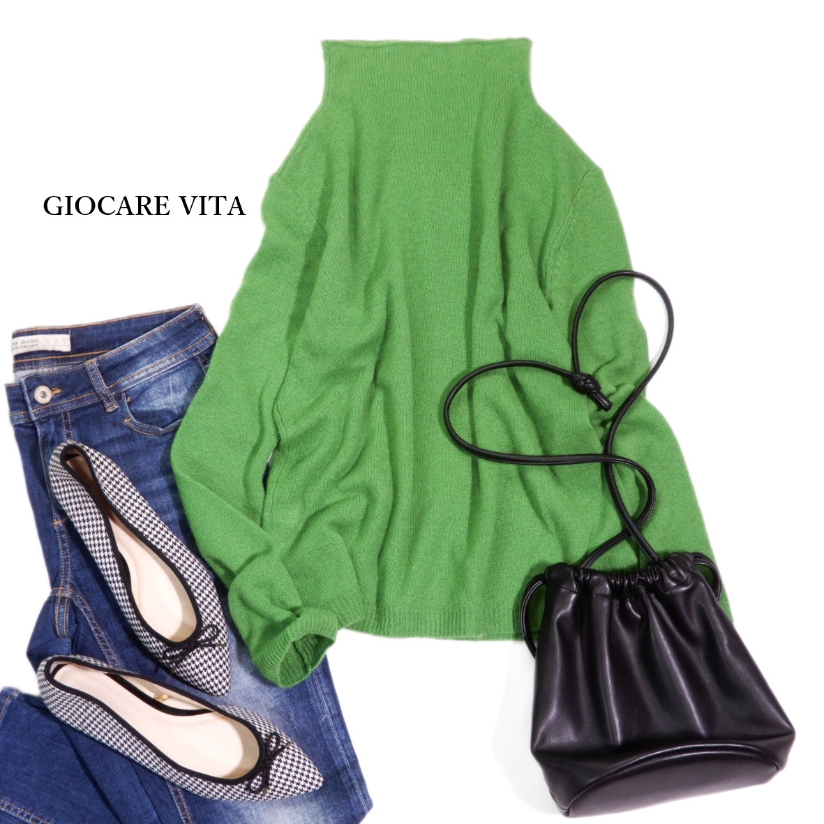 ジョッカーレ ヴィータ (GIOCARE VITA) 上質☆キレイ色 ふんわり カシミヤ ハイネック ニット プルオーバー 40 拍卖