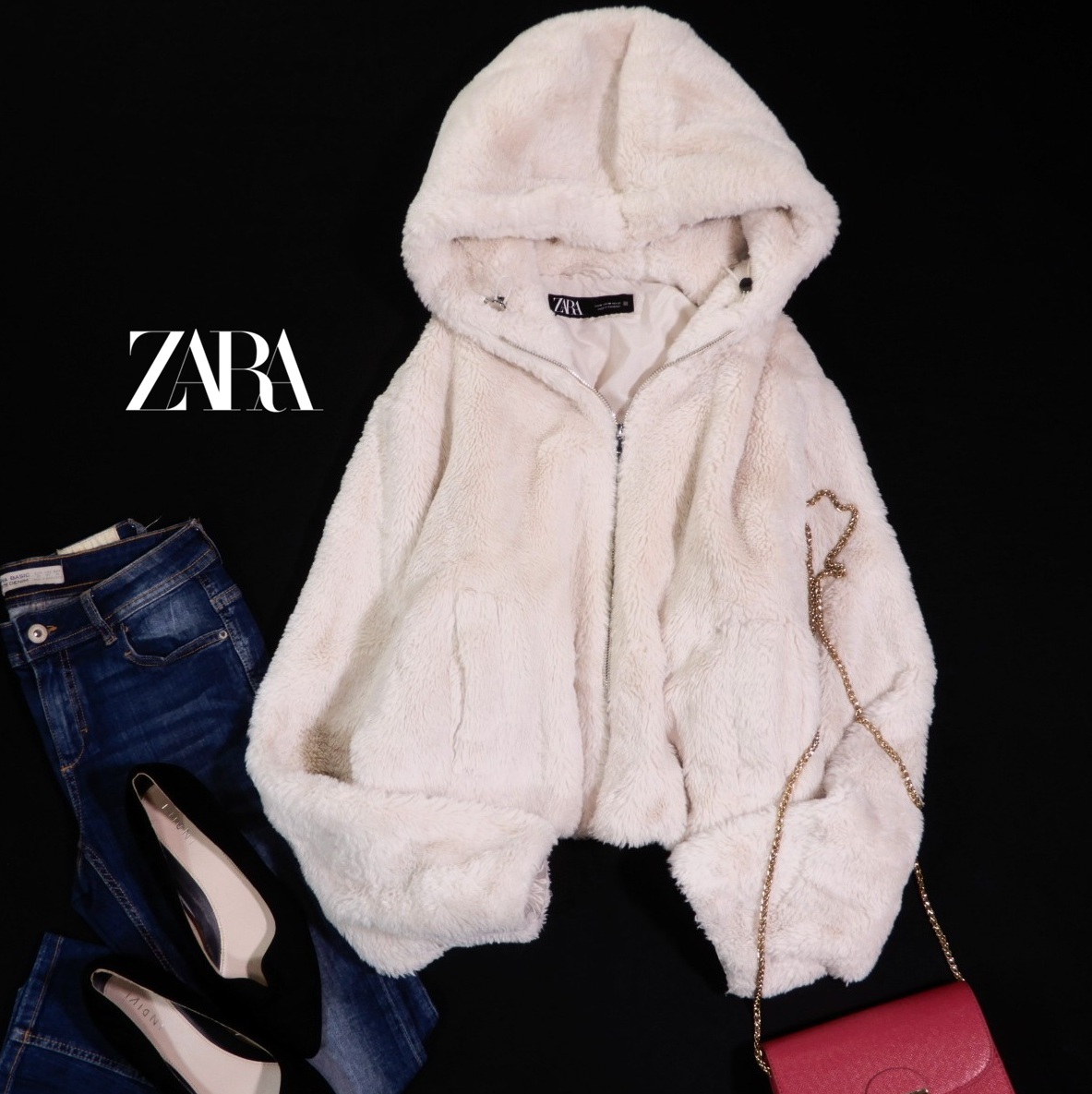 ザラ ZARA 大人可愛い☆フワフワ ボア フーディー テディ ジャケット コート M拍卖