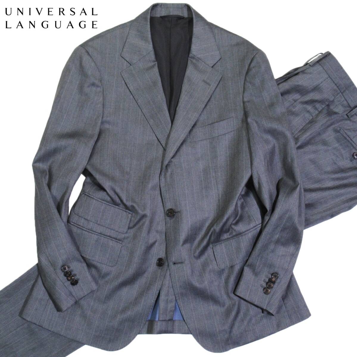 ユニバーサルランゲージ×カノニコ UNIVERSAL LANGUAGE 絹混 シルクブレンド ジャケット パンツ スーツ 46 ゆったり目M L拍卖