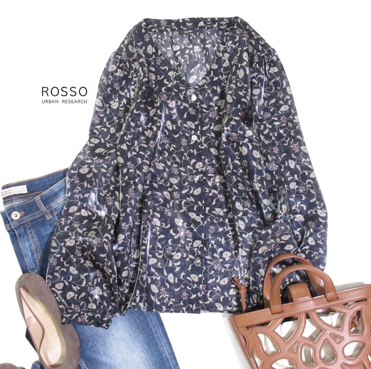 アーバンリサーチ ロッソ Rosso URBAN RESEARCH 大人素敵スタイル☆ビンテージフラワー プリント シアー ブラウス 拍卖