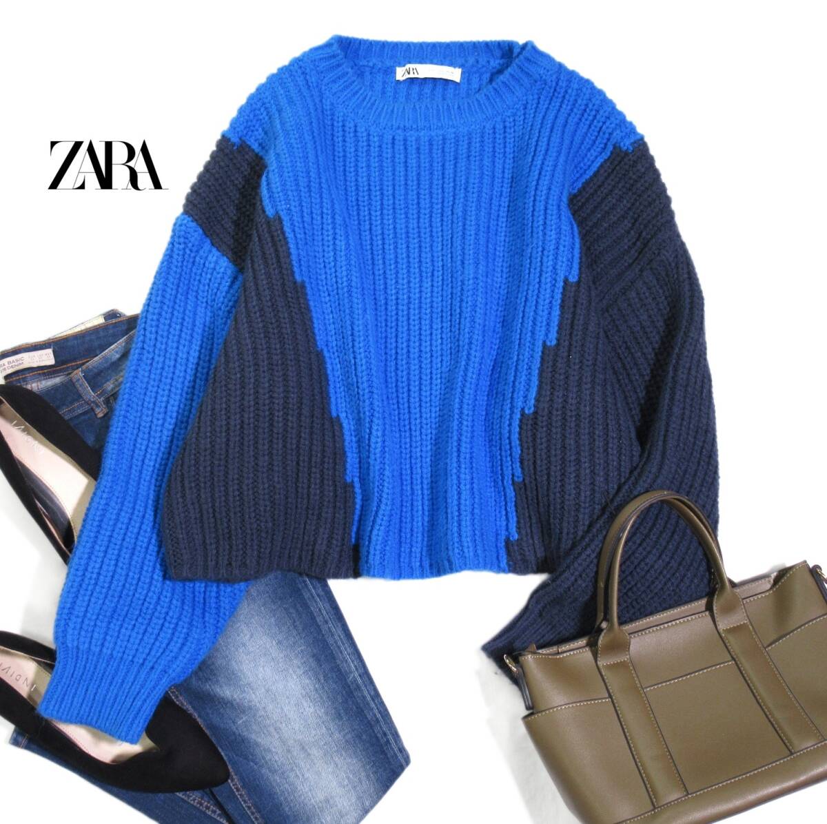 ザラ ZARA 大人可愛い☆ゆったり バイカラー 配色 アゼニット プルオーバー セーター L拍卖