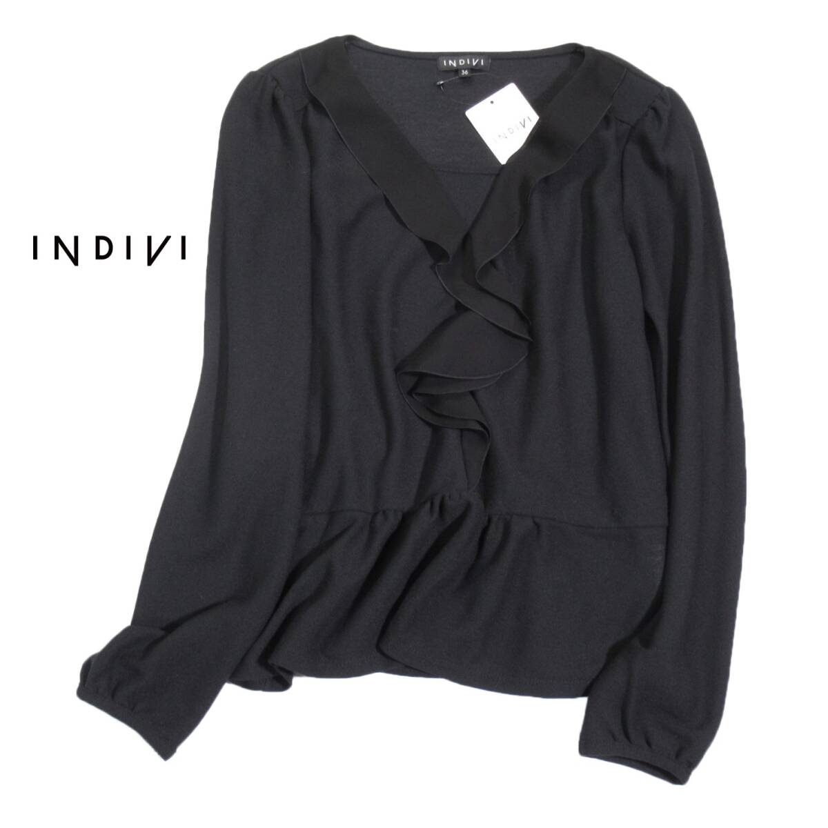 未使用 インディヴィ INDIVI 綺麗目☆フリルデザイン カットソー ブラウス 36拍卖