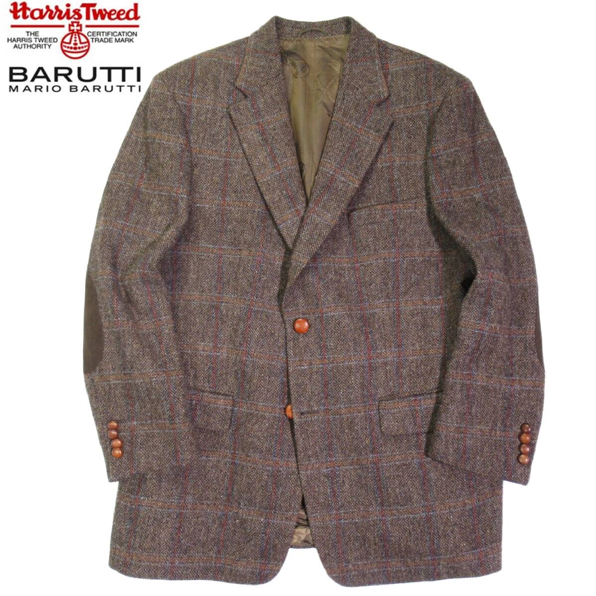 ハリスツイード バルッティ HARRIS TWEED BARUTTI MARIO 上質◆ ピュアウール エルボーパッチ ツイード ジャケット S44 大きいサイズ拍卖