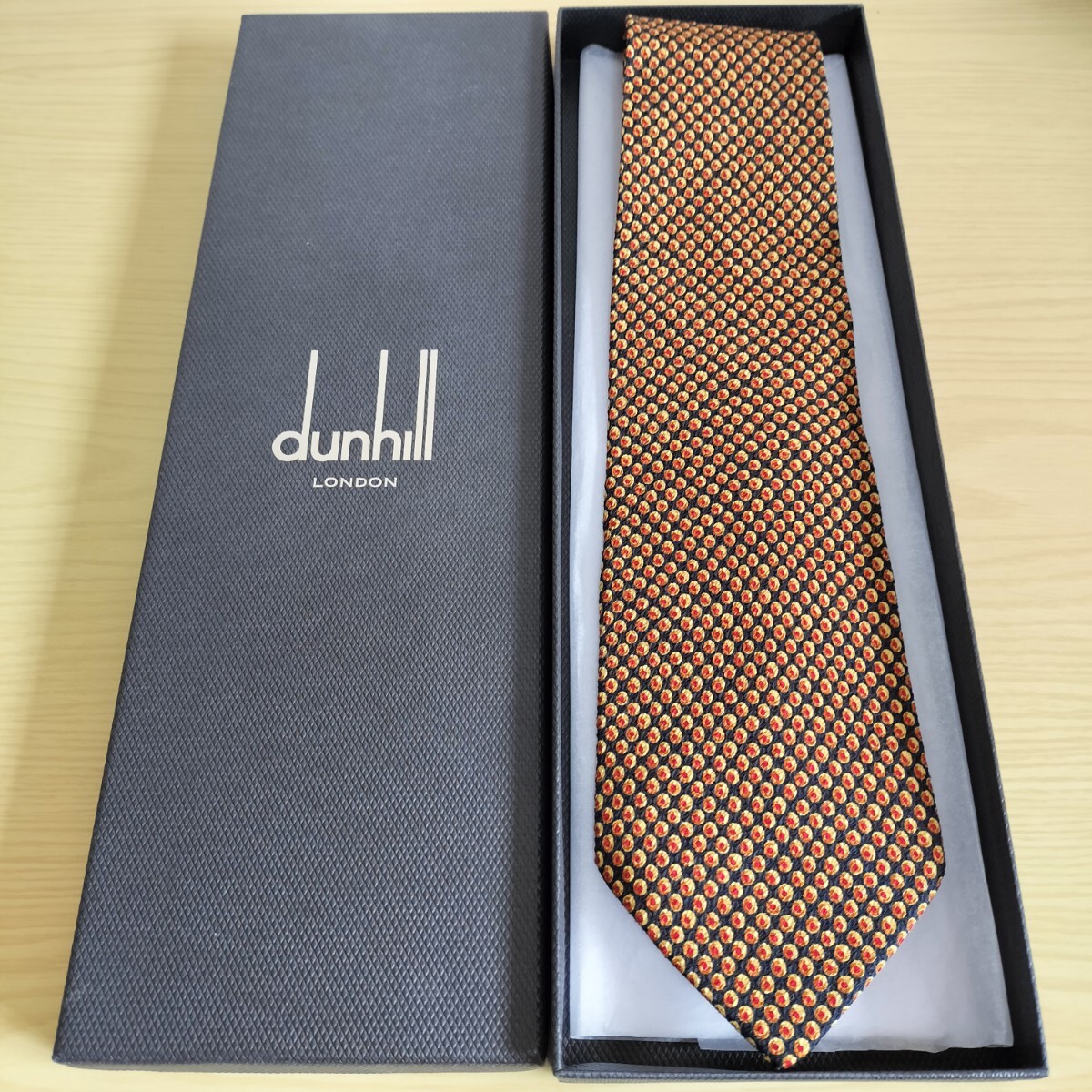 ダンヒル(Dunhill)紺赤茶ミクロ丸模様ネクタイ拍卖