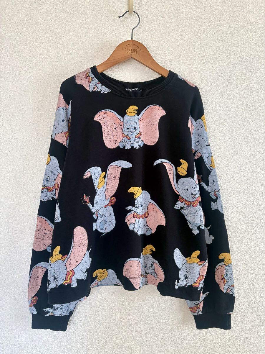ZARA Disney ザラ ディズニー ダンボ 総柄 スウェット トレーナー カスレプリント M ブラック 黒拍卖