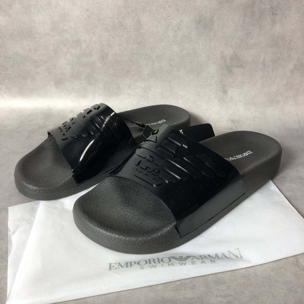 WQ791●EMPORIO ARMANI SWIMWEAR:タグ付き シャワーサンダル ●US5● ブラック エンポリオ アルマーニ  拍卖