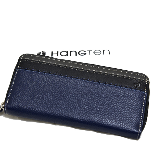 新品 本革 HANGTEN 長財布 ハンテン 牛革 レザー ラウンドファスナー 小銭入れあり 未使用 メンズ ブランド カジュアル ネイビー 紺拍卖