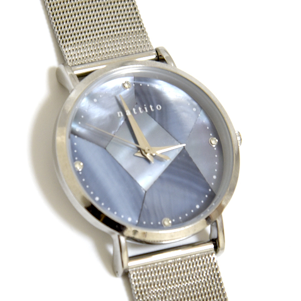 新品 腕時計 レディース 未使用 Field Work ステンレススチール アナログ シェル文字盤 メッシュ シルバー 青拍卖