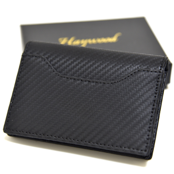 新品 本革 カードケース フルレザー Haywood マグネット 黒 ブラック 未使用 名刺入れ 牛革 メンズ ビジネス 大容量 シンプル カーボン拍卖