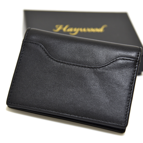新品 本革 カードケース フルレザー Haywood マグネット 黒 ブラック 未使用 名刺入れ 牛革 メンズ ビジネス 大容量 シンプル 箱入り拍卖