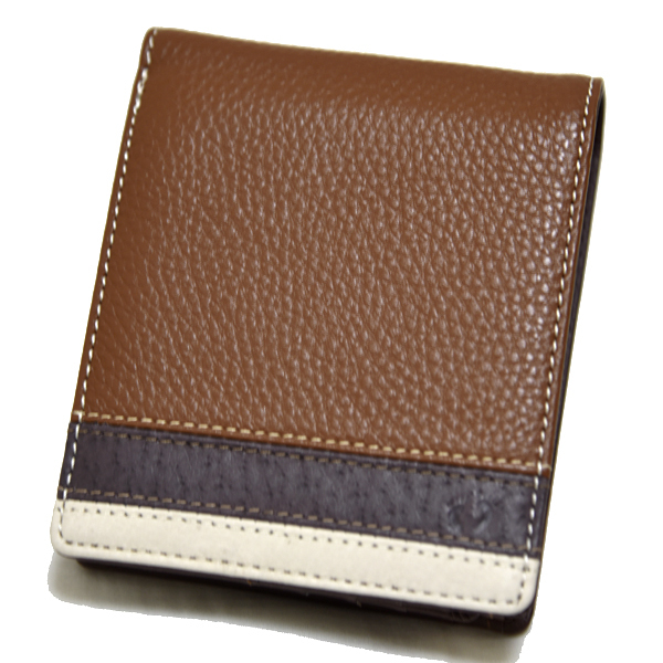 新品 本革 HANGTEN 二つ折り財布 ハンテン レザー 未使用 メンズ コンパクト 型押し パスケース付 ブラウン 茶色拍卖