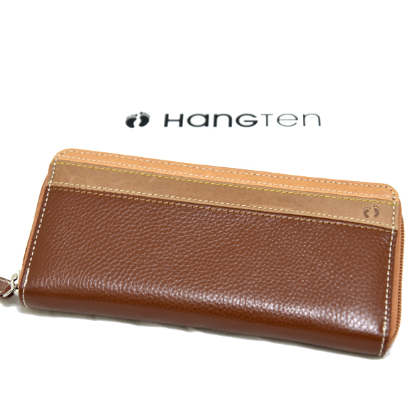 新品 本革 HANGTEN 長財布 ハンテン 牛革 レザー ラウンドファスナー 小銭入れあり 未使用 メンズ ブランド カジュアル ブラウン 茶色拍卖