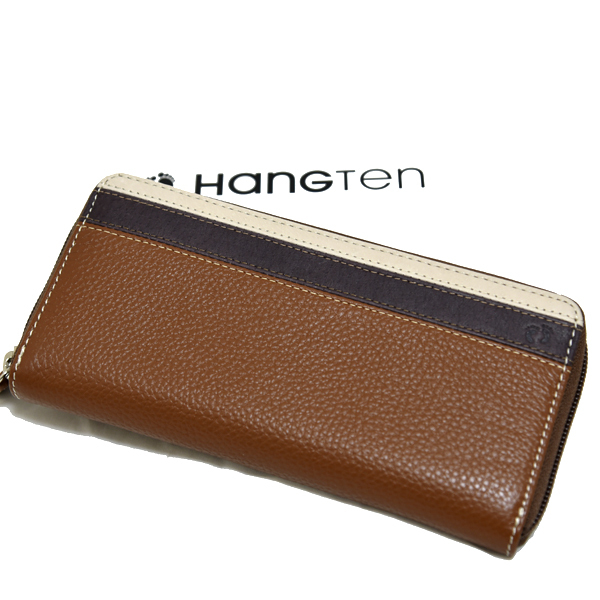 新品 本革 HANGTEN 長財布 ハンテン 牛革 レザー ラウンドファスナー ブラウン 小銭入れあり 未使用 メンズ ブランド カジュアル 茶色拍卖