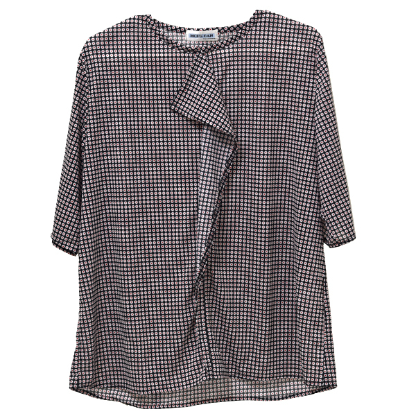 新品 カットソー M MODE CAN レッド ブラック 総柄 レディース トップス 未使用 半袖 Tシャツ 薄手 プルオーバー拍卖
