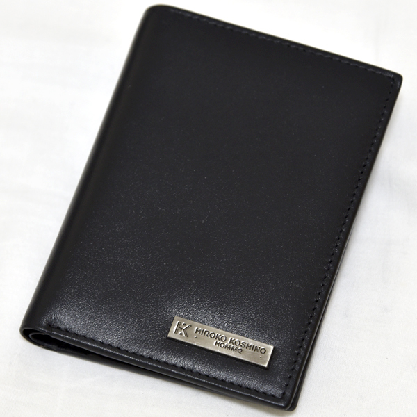 新品 本革 コンパクトウォレット HIROKO KOSHINO HOMME メンズ 二つ折り財布 小銭入れあり レザー ブラック 黒 未使用 薄い コシノヒロコ拍卖