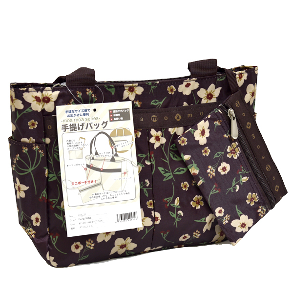 新品 トートバッグ 軽量 ポーチ付き 手提げかばん コンパクト ナイロン 未使用 エコバッグ サブバッグ 可愛い 花柄 ワイン ボルドー拍卖