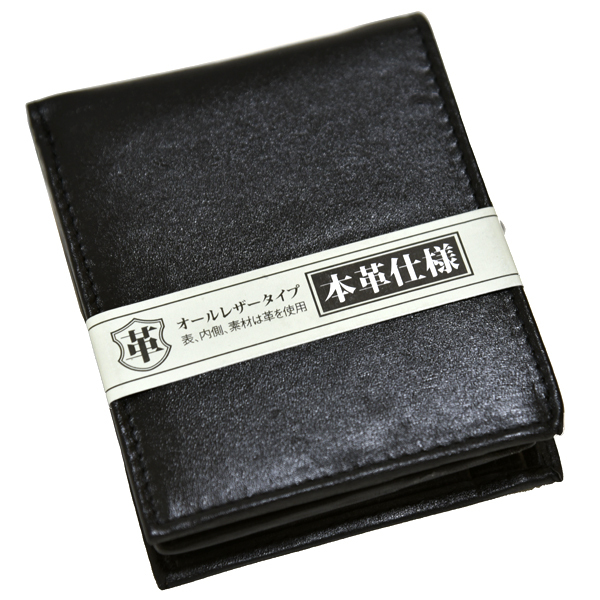 新品 本革 フルレザー 二つ折り財布 KWS ORIGINAL ショートウォレット 未使用 メンズ シンプル 牛革 無地 黒 ブラック ビジネス拍卖