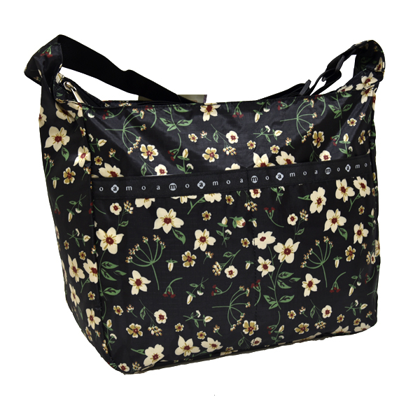 新品 ショルダーバッグ 軽量 コンパクト ナイロン 大きい 未使用 エコバッグ 肩掛けかばん レディース 可愛い 花柄 ブラック 黒拍卖