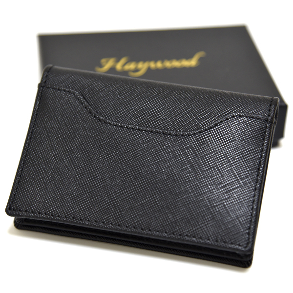 新品 本革 カードケース フルレザー Haywood マグネット 黒 ブラック 未使用 名刺入れ 牛革 メンズ ビジネス 大容量 シンプル 無地 箱入り拍卖