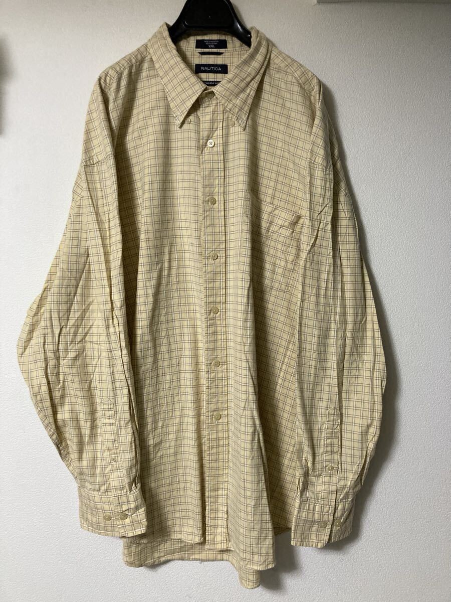 nautica オールド 80s Two-Ply Cotton Shirt XXL チェックシャツ オーバーサイズ 薄い黄色 オックス BD 刺繍品質 90s 00s 拍卖