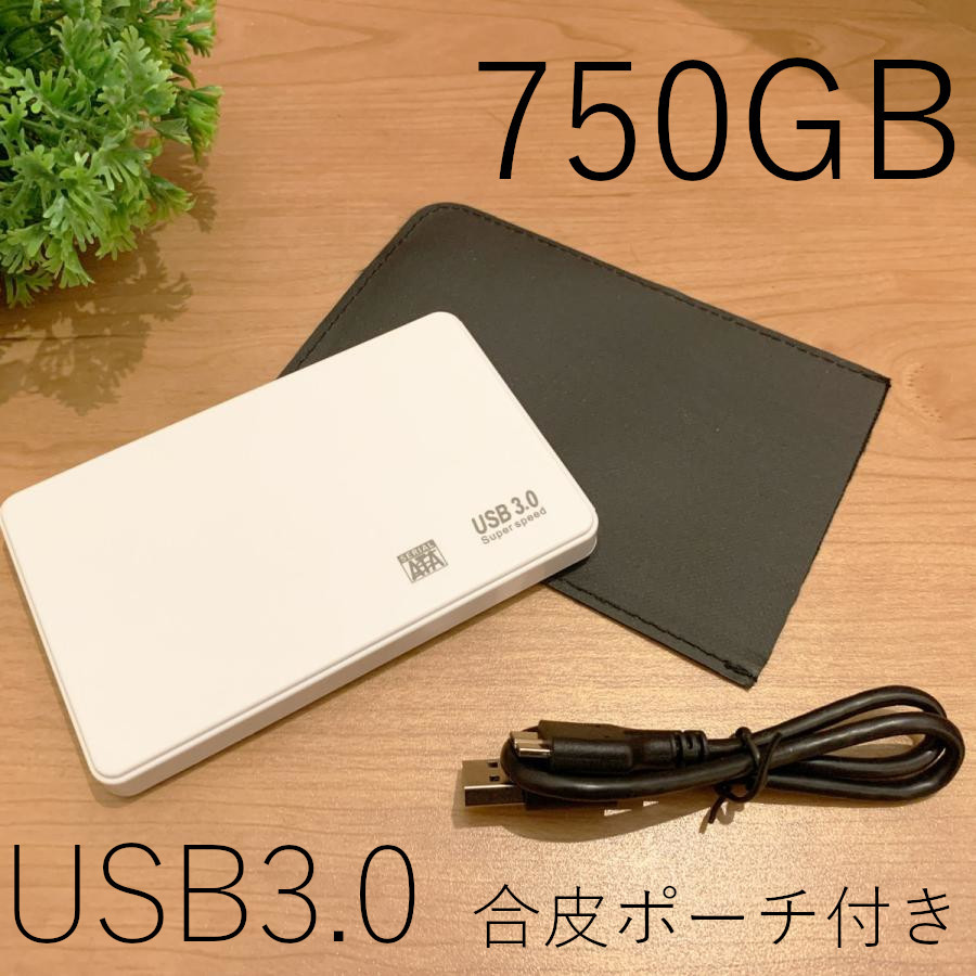 ★750GB★白 高速通信 USB3.0 ポータブル 外付けHDD Win11/Win10/Win8/Win7/Mac/PS4/PS5/XBox/テレビ録画 対応 合皮ポーチ付属拍卖