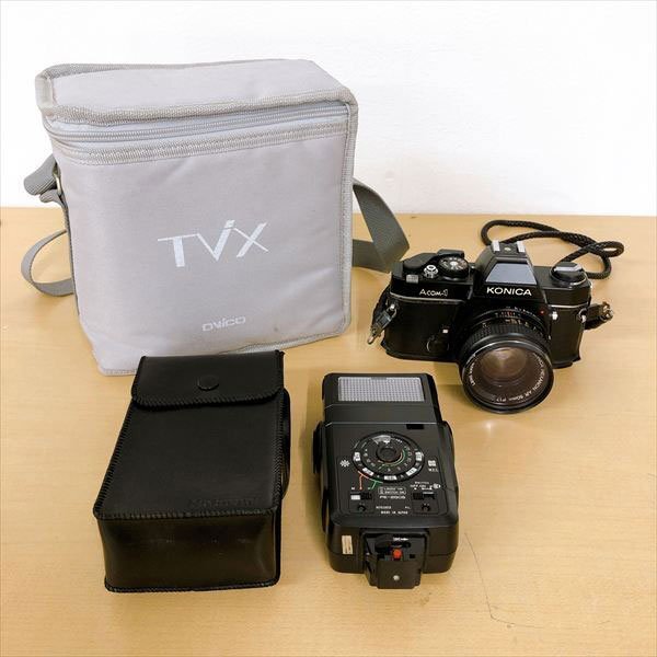 428*KONICA コニカ A COM-1 フィルムカメラ マニュアルフォーカス 一眼レフ HEXANON AR 50mm F1.7 ストロボ付き ジャンク拍卖