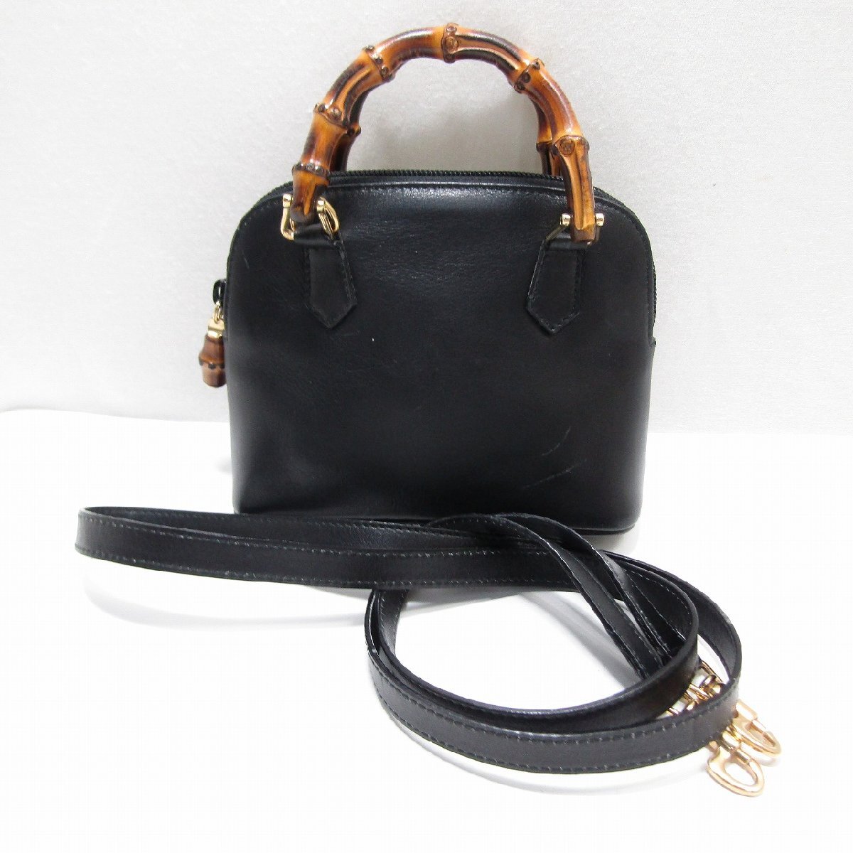 1円スタート GUCCI グッチ バンブー ミニ 2WAY バッグ レザー ブラック ハンド 斜め掛けショルダー レディース ヴィンテージ拍卖