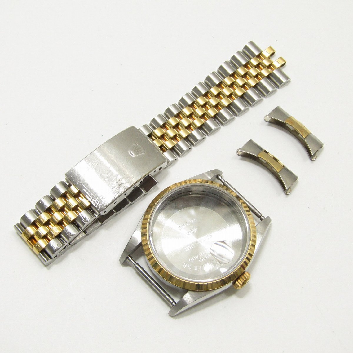 1円スタート 時計パーツ ROLEX ロレックス デイトジャスト 16233 W番 ケース ベルト フラッシュフィット セット SS K18 YG コンビ メンズ拍卖