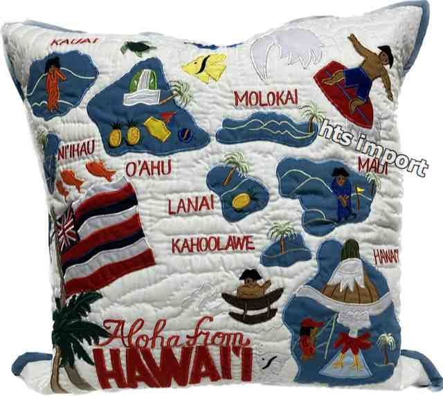 クッションカバー ハワイアンキルト アイランド ホワイト×ライトブルー Hawaii限定品 ラスト1点 新品未使用拍卖