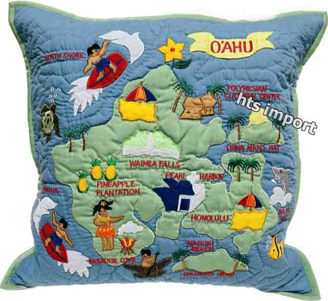 クッションカバー ハワイアンキルト オアフ島 ライトブルー Hawaii限定品 ハワイ ラスト1点 新品未使用拍卖