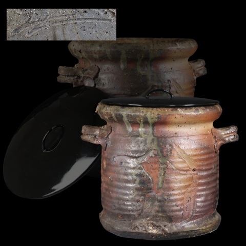 蔵出し品 備前焼 原田拾六 耳付水指拍卖