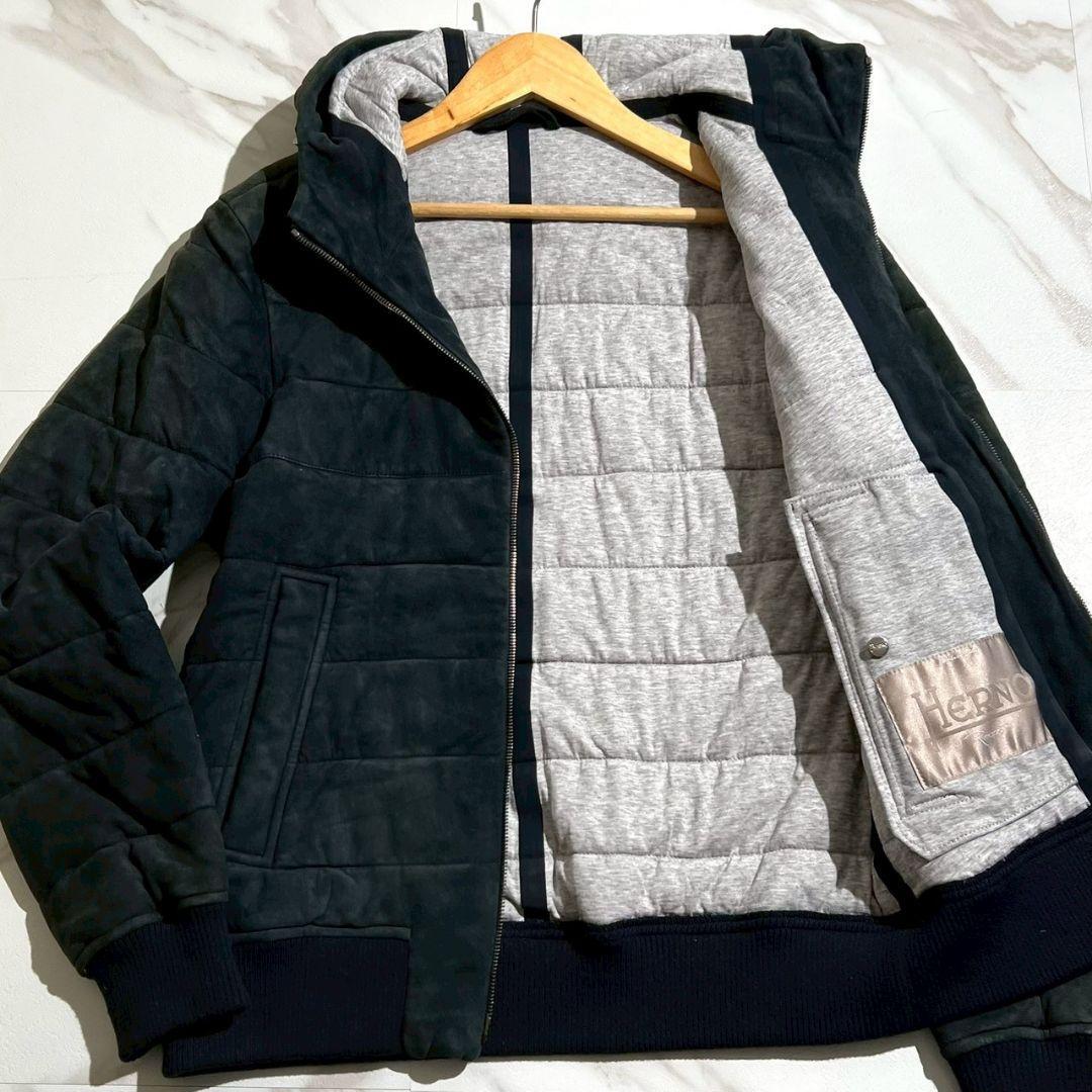 最高級リゾートライン!!!極上レザーダウン◎【HERNO ヘルノ】スウェード加工◎ゴートレザー ダウンジャケット 44 ブラック 黒 山羊革 拍卖