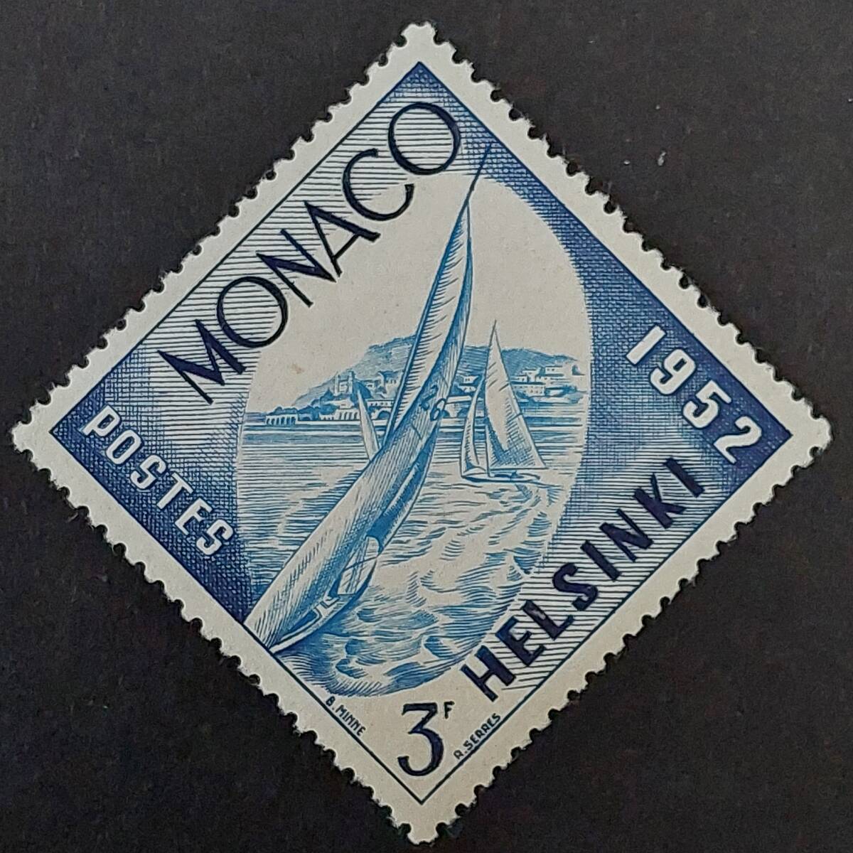 L069 モナコ公国切手「第15回ヘルシンキ夏季オリンピック競技大会(1952年)開催記念切手 デザイン:セーリング」1953年発行 未使用拍卖