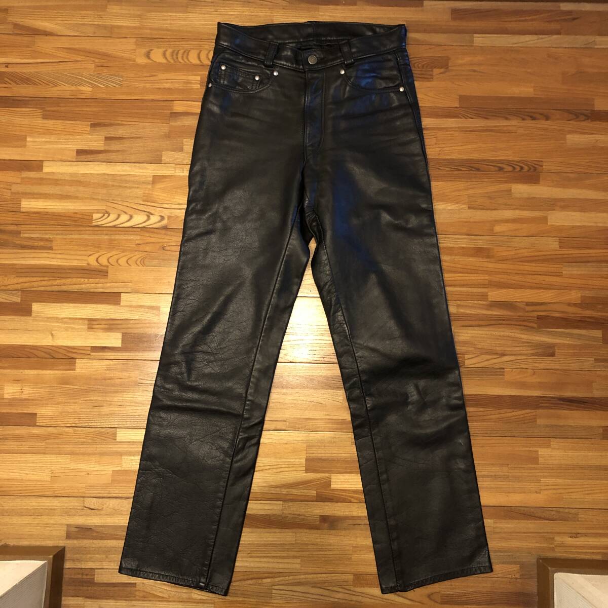 希少 90年代製 Schott ショット レザーパンツ ストレート 革パン W28 アメリカ製拍卖