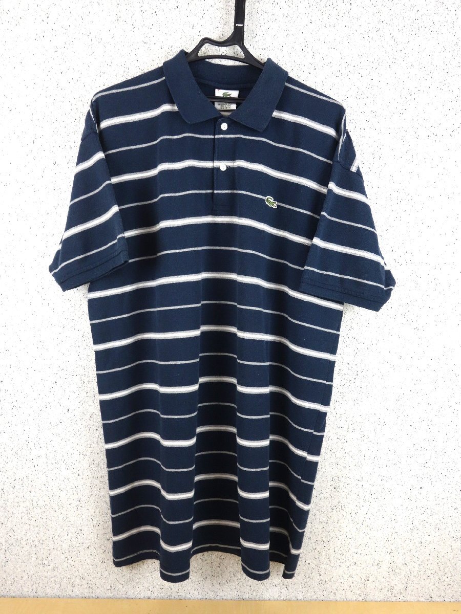 LACOSTE ラコステ ボーダー 半袖ポロシャツ ネイビー系 着丈約82cm 肩幅約56cm 身幅約62cm 袖丈約22cm拍卖