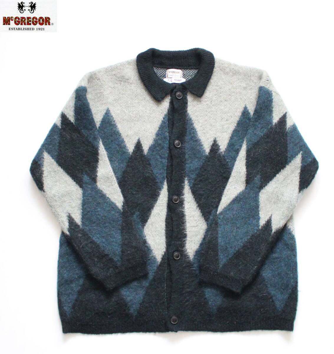 【 McGREGOR COLLECTION マックレガー × 久遠 × hxcyyd 】モヘヤニット シャツ カーディガン LL 襟付き 233-1343 定価¥16,940 アーガイル拍卖