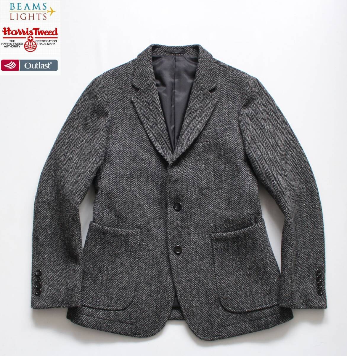 【 BEAMS LIGHTS ビームスライツ 】ハリスツイード Outlast ヘリンボーン ウールツイード 段返り3B ジャケット S 定価\45,100 ブレザー拍卖